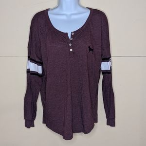 PINK Long Sleeve Tee (Henley Style) in Maroon